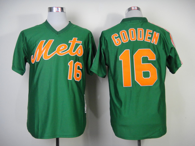 Men New York Mets #16 Gooden Green Throwback 1985 MLB Jerseys